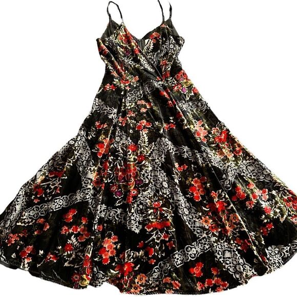 Eric + Ali Anthropologie Womens Hutch Porto Floral Velvet Dress sz 4 Multicolor - Picture 2 of 5